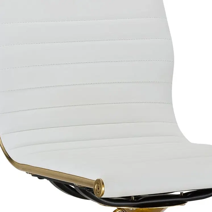 Set of Two White and Gold Faux Leather and Metal Low Back Adjustable Height Bar Chairs