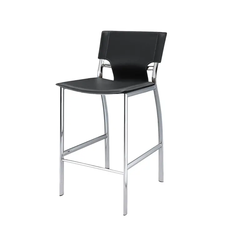 Set of Two 25" Black and Silver Faux Leather and Metal Low Back Counter Height Bar Chairs