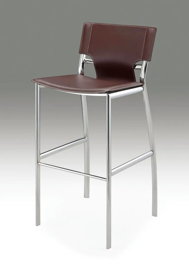 Set of Two 29" Brown and Silver Metal and Faux Leather Low Back Bar Height Bar Chairs