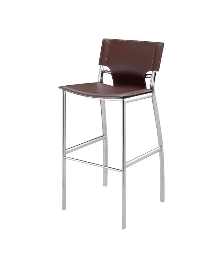 Set of Two 29" Brown and Silver Metal and Faux Leather Low Back Bar Height Bar Chairs