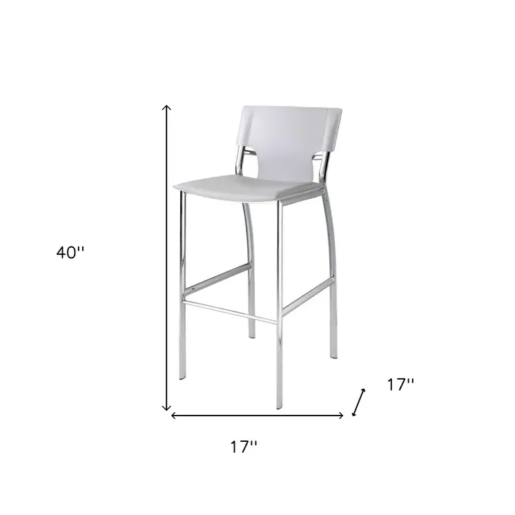 Set of Two 29" White and Silver Metal and Faux Leather Low Back Bar Height Bar Chairs