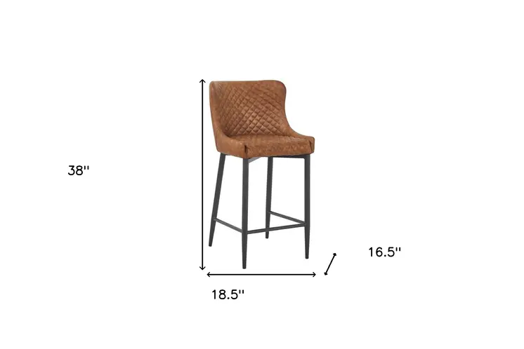 Set of Two 26" Orange and Black Metal and Faux Leather Low Back Counter Height Bar Chairs