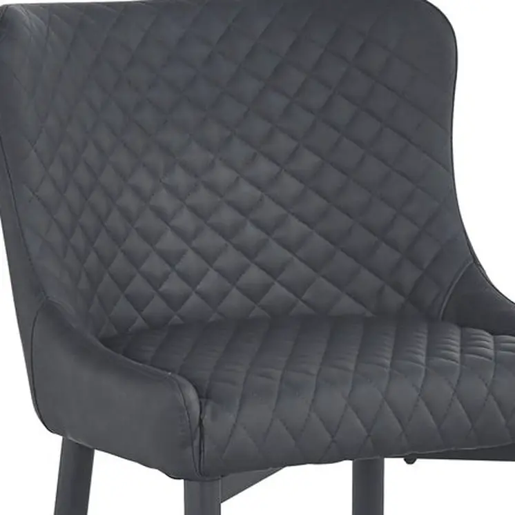 Set of Two 30" Gray and Black Faux Leather and Metal Low Back Bar Height Bar Chairs
