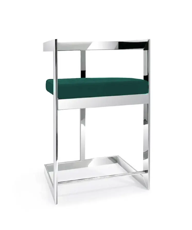 26" Green and Silver Velvet and Stainless Steel Low Back Counter Height Bar Chair