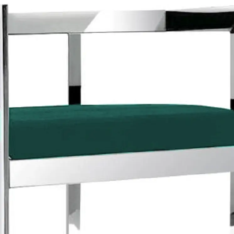 26" Green and Silver Velvet and Stainless Steel Low Back Counter Height Bar Chair