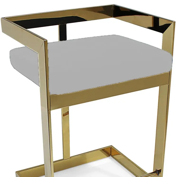 26" Gold and Gray Metal and Velvet Low Back Counter Height Bar Chair