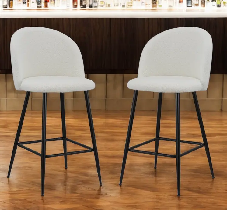 Set of Two 26" White and Black Fabric and Metal Low Back Counter Height Bar Chairs