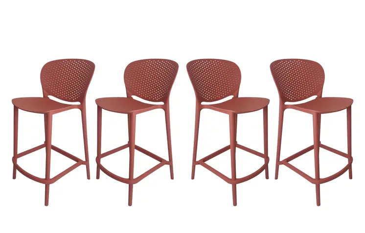 Set of Four 30" Orange Heavy Duty Plastic Low Back Bar Height Bar Chairs