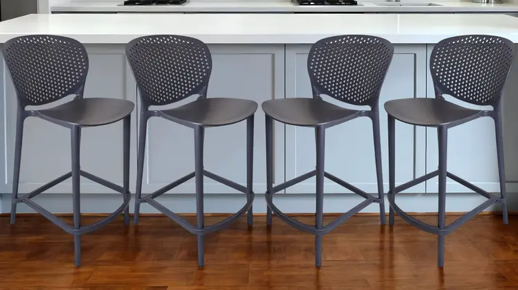 Set of Four 26" Dark Gray Heavy Duty Plastic Low Back Counter Height Bar Chairs