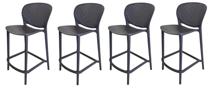 Set of Four 26" Dark Gray Heavy Duty Plastic Low Back Counter Height Bar Chairs