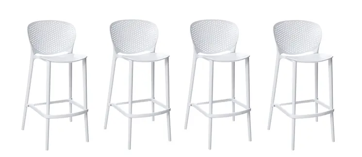 Set of Four 26" White Heavy Duty Plastic Low Back Counter Height Bar Chairs