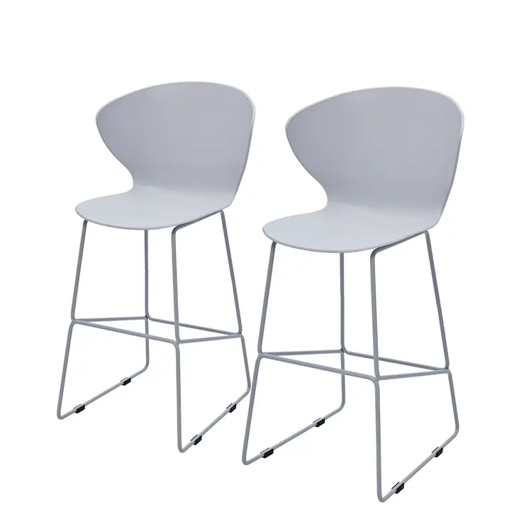 Set of Two 26" Gray Heavy Duty Plastic and Metal Low Back Counter Height Bar Chairs