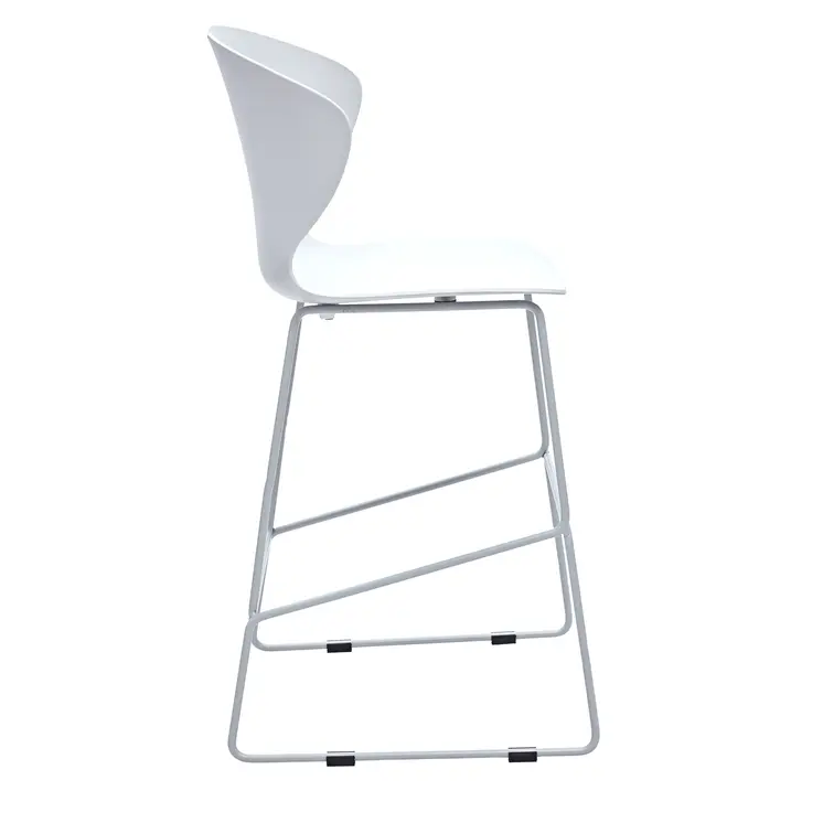 Set of Two 26" White and Silver Heavy Duty Plastic and Metal Low Back Counter Height Bar Chairs