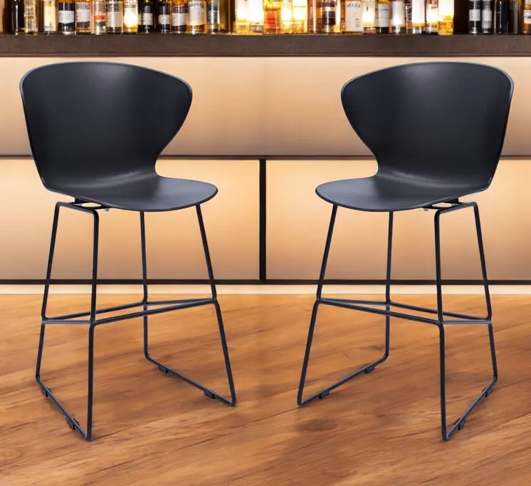 Set of Two 30" Black Heavy Duty Plastic and Metal Low Back Bar Height Bar Chairs