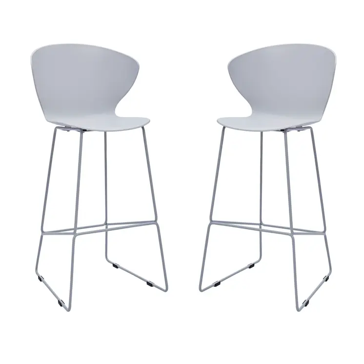 Set of Two 30" Gray Heavy Duty Plastic and Metal Low Back Bar Height Bar Chairs