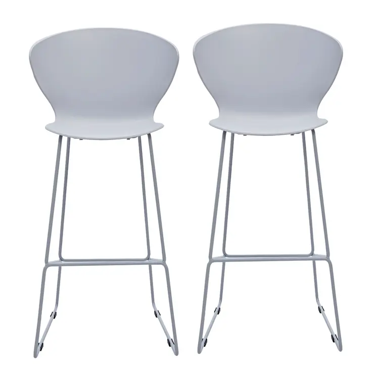 Set of Two 30" Gray Heavy Duty Plastic and Metal Low Back Bar Height Bar Chairs
