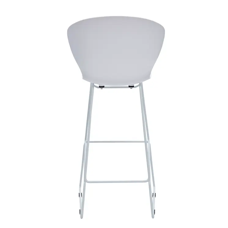 Set of Two 30" White and Silver Heavy Duty Plastic and Metal Low Back Bar Height Bar Chairs