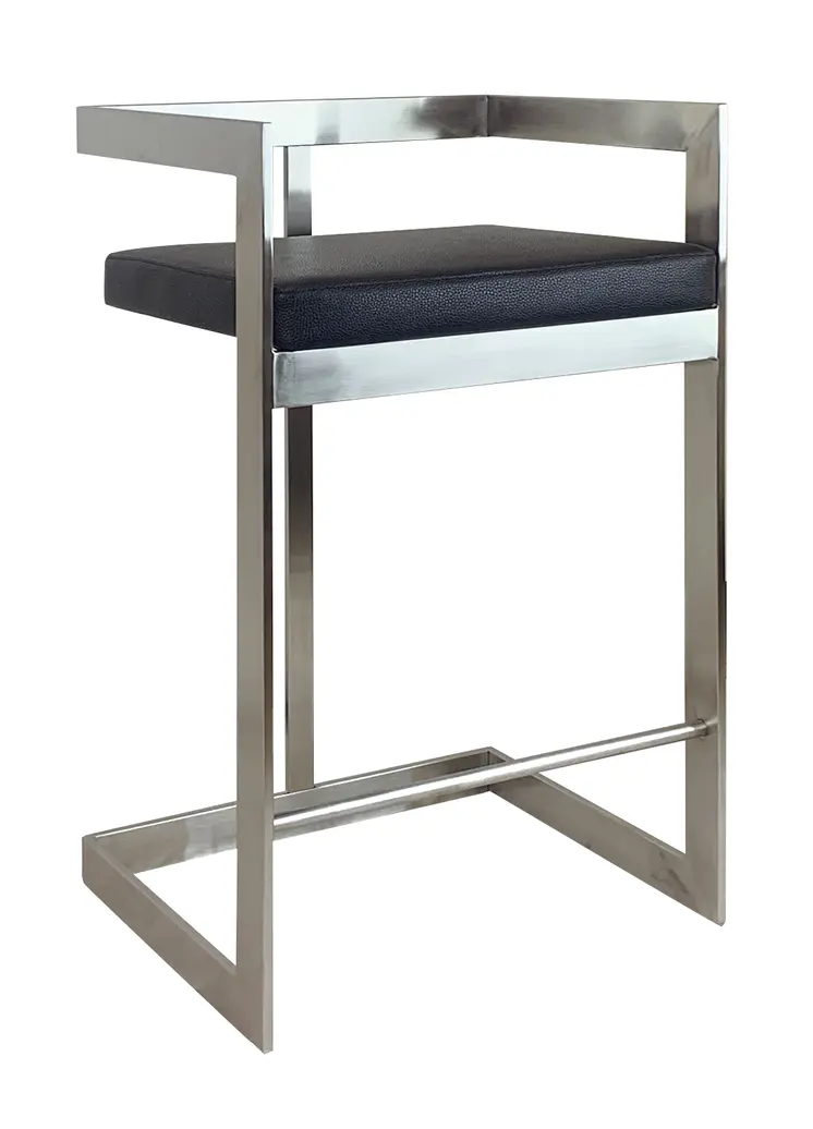 26" Black and Silver Faux Leather and Metal Low Back Counter Height Bar Chair