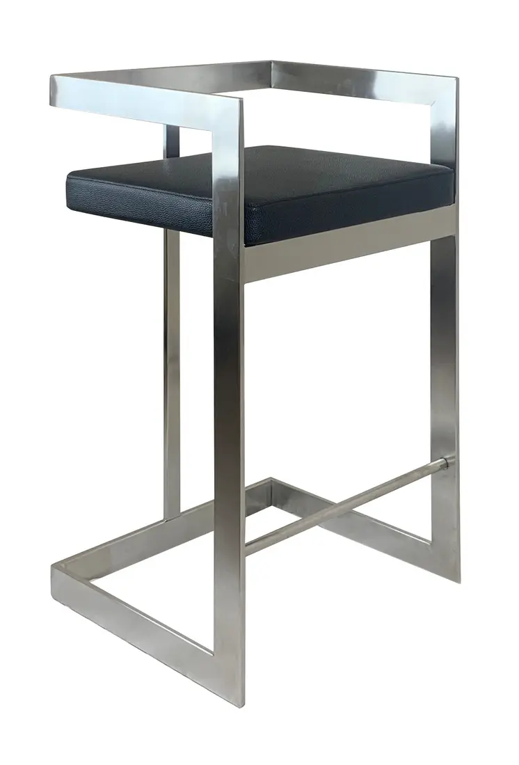 26" Black and Silver Faux Leather and Metal Low Back Counter Height Bar Chair