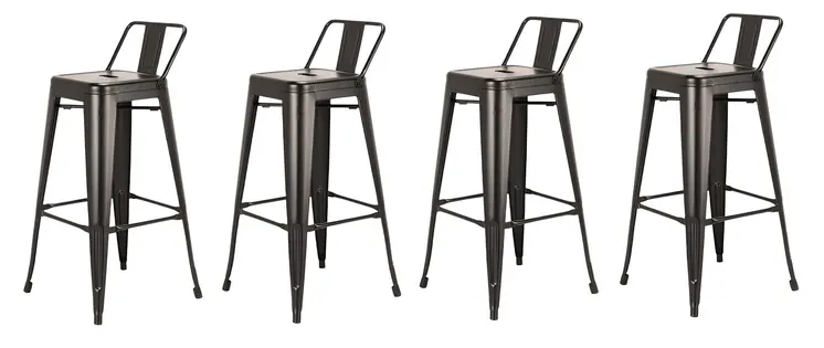 Set of Four 30" Black Steel and Metal Low Back Bar Height Bar Chairs