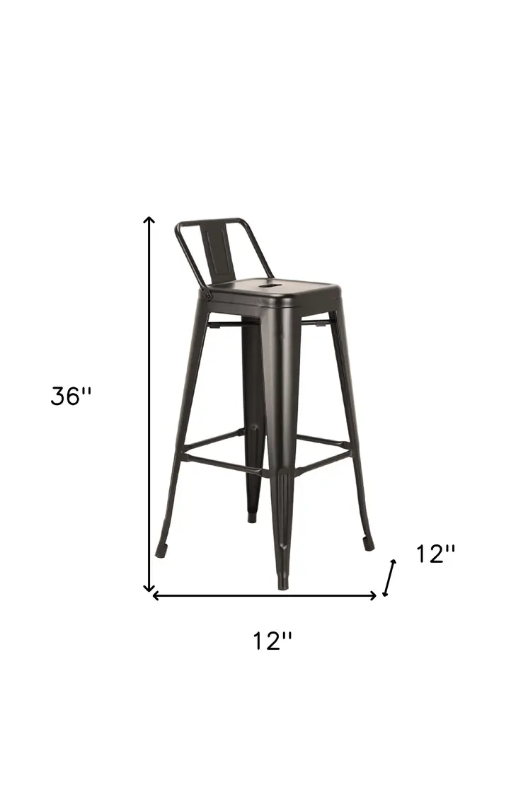 Set of Four 30" Black Steel and Metal Low Back Bar Height Bar Chairs