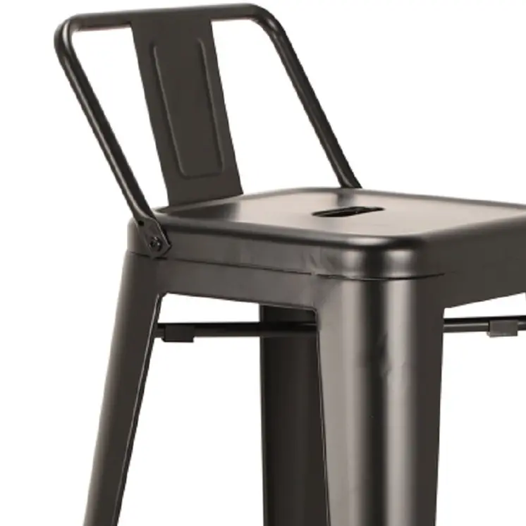 Set of Four 30" Black Steel and Metal Low Back Bar Height Bar Chairs