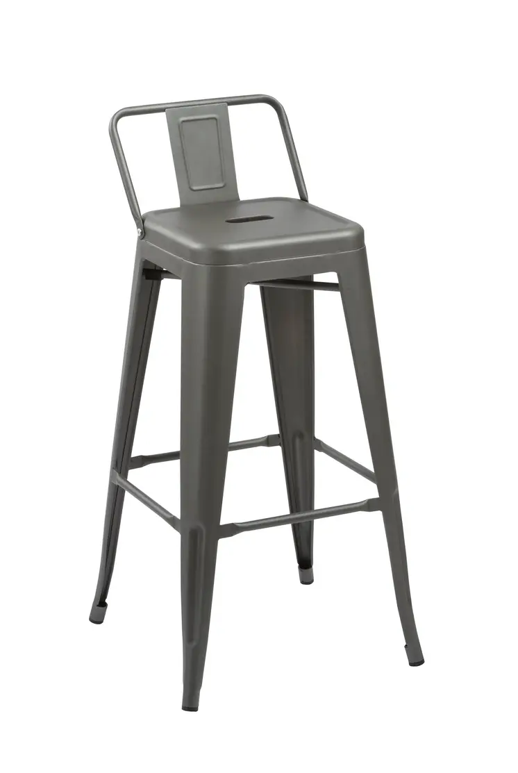 Set of Four 26" Dark Gray Steel and Metal Low Back Counter Height Bar Chairs