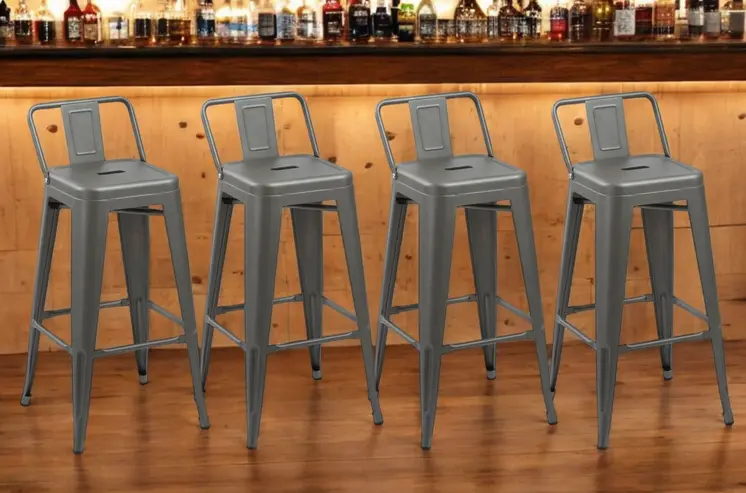 Set of Four 26" Dark Gray Steel and Metal Low Back Counter Height Bar Chairs