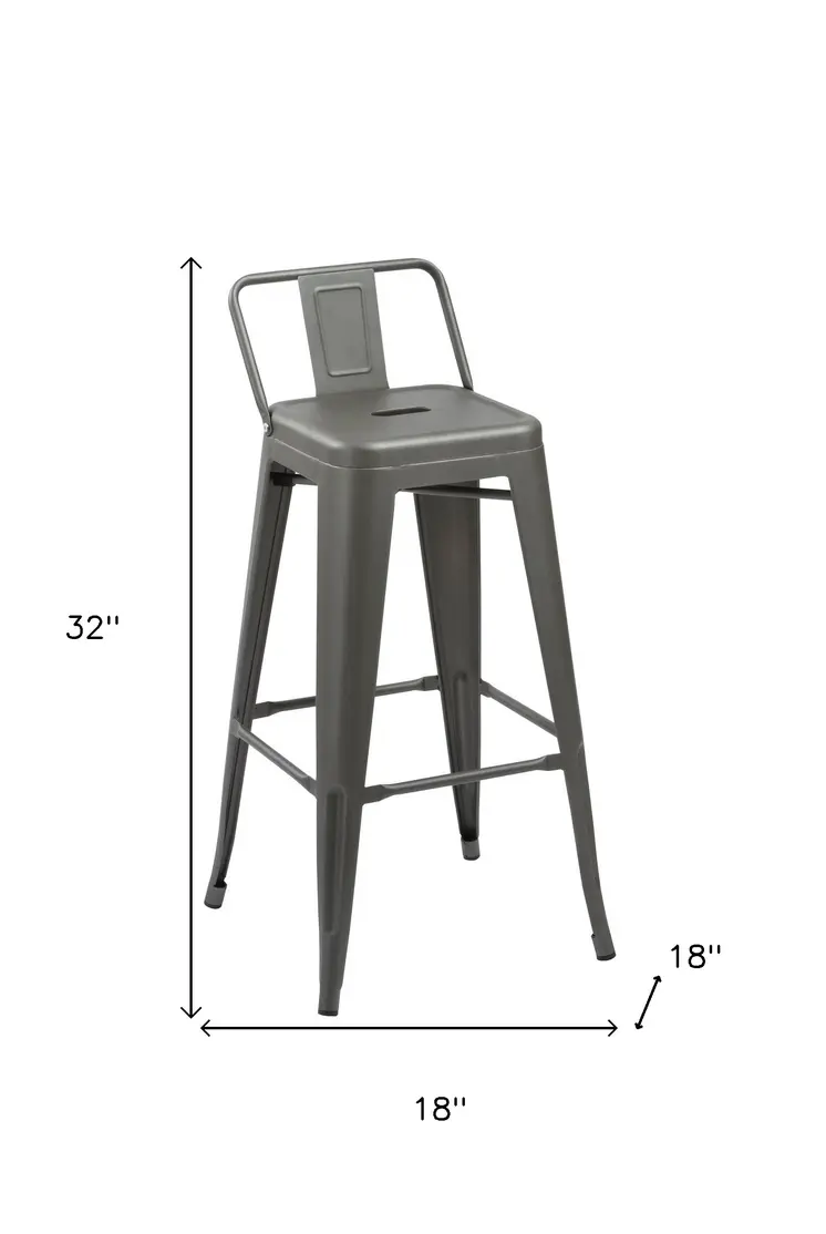 Set of Four 26" Gray Steel and Metal Low Back Counter Height Bar Chairs