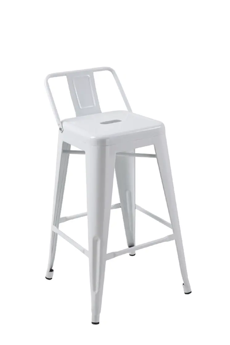Set of Four 26" White Steel and Metal Low Back Counter Height Bar Chairs