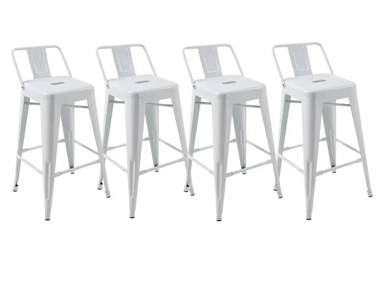 Set of Four 26" White Steel and Metal Low Back Counter Height Bar Chairs