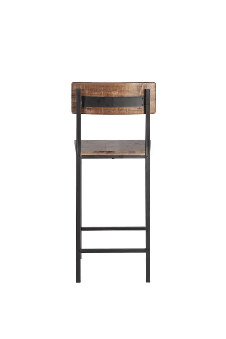 Set of Two 25" Brown and Black Solid Wood and Metal Counter Height Bar Chairs