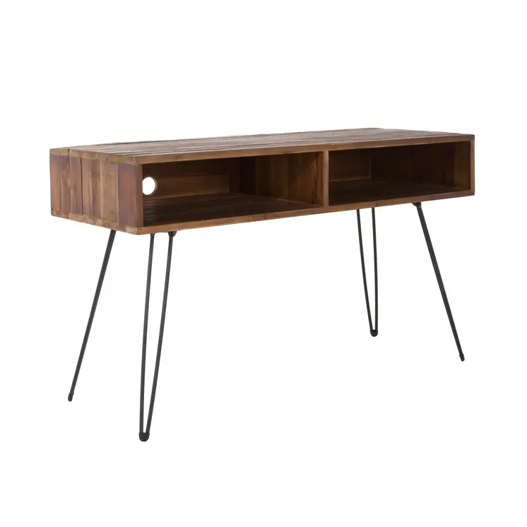 48" Black And Brown Metal And Reclaimed Wood Open Shelving TV Stand
