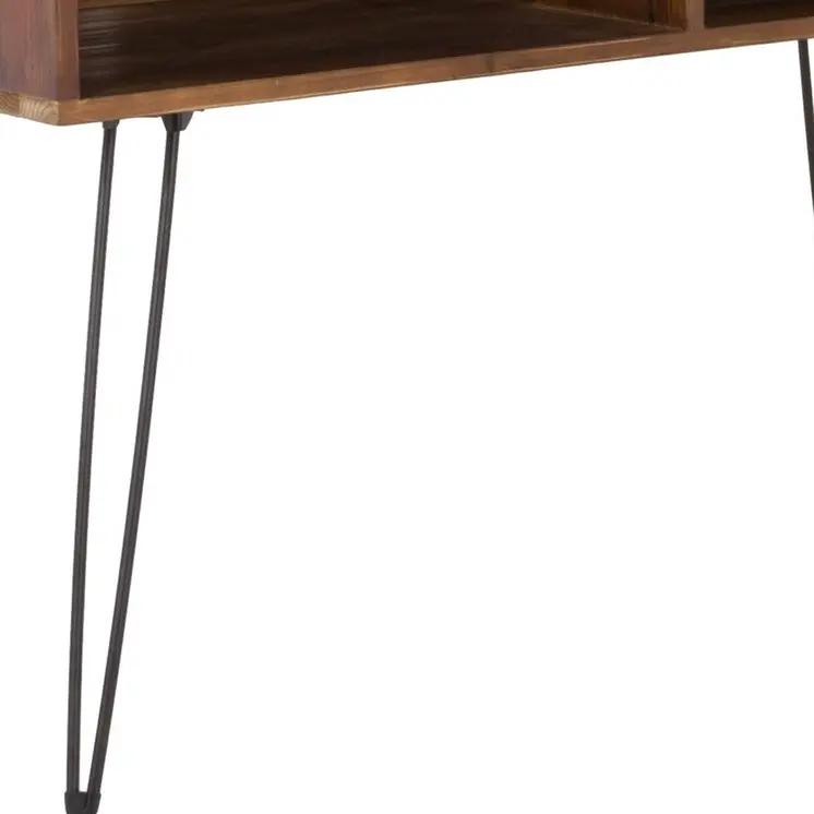 48" Black And Brown Metal And Reclaimed Wood Open Shelving TV Stand