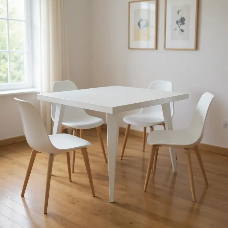 32" White Steel And Metal Square Dining Table