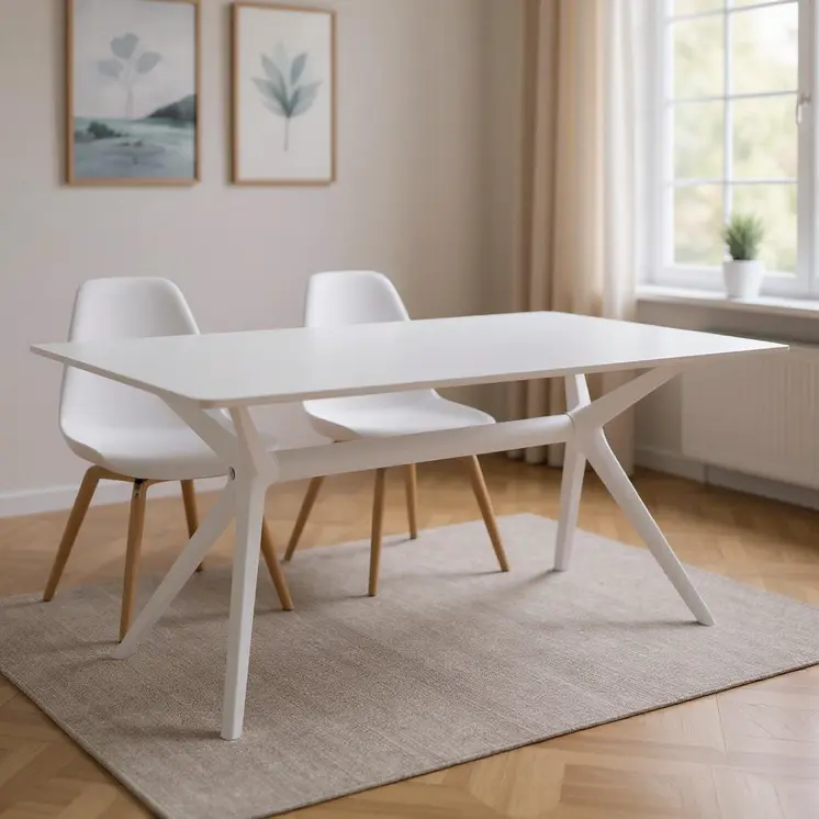 47" White Wood And Heavy Duty Plastic Trestle Base Dining Table