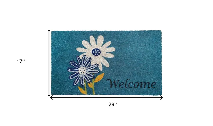17" X 29" Blue and White Coir Floral Welcome Outdoor Door Mat