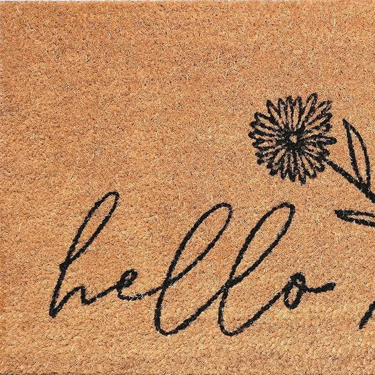 24" X 36" Natural and Black Coir Floral Hello Outdoor Door Mat