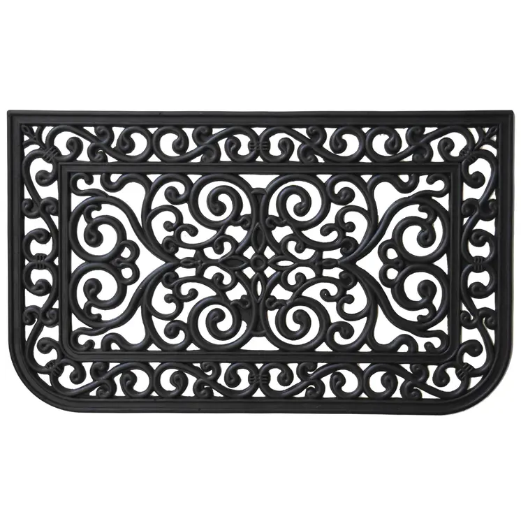 18" X 30" Black Rubber Scrollwork Outdoor Door Mat