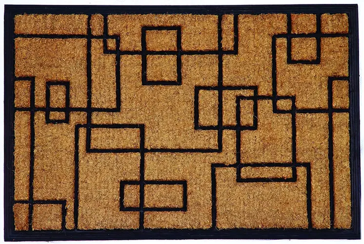 24" X 36" Natural and Black Coir Geometric Outdoor Door Mat