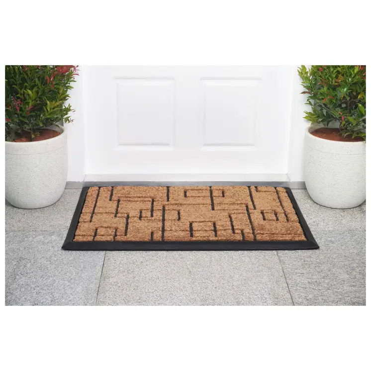 24" X 36" Natural and Black Coir Geometric Outdoor Door Mat