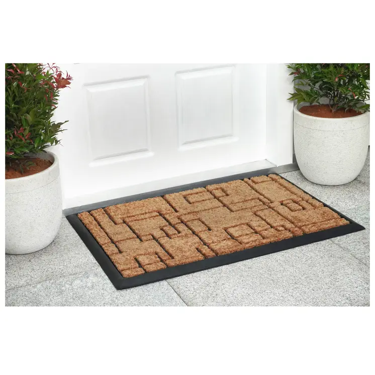 24" X 36" Natural and Black Coir Geometric Outdoor Door Mat