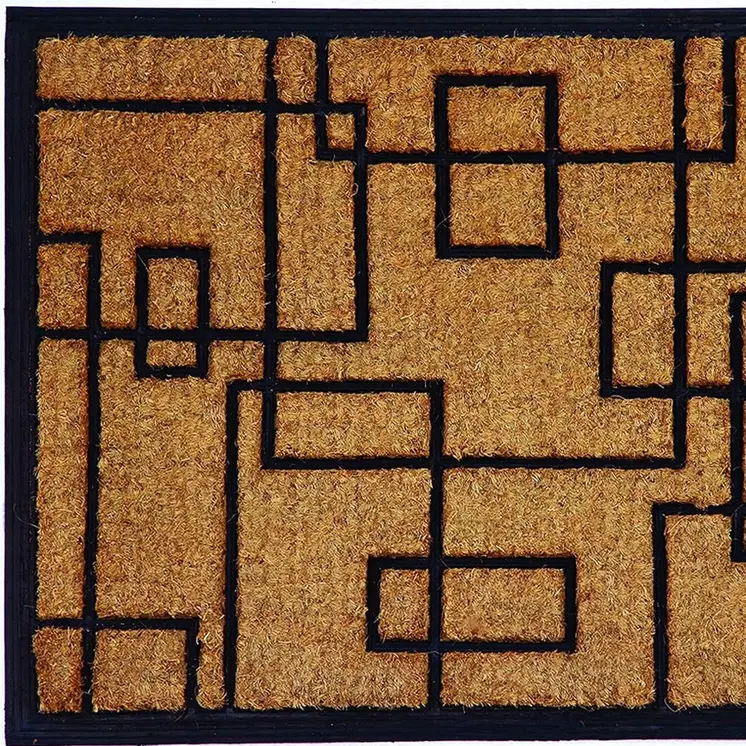 24" X 36" Natural and Black Coir Geometric Outdoor Door Mat