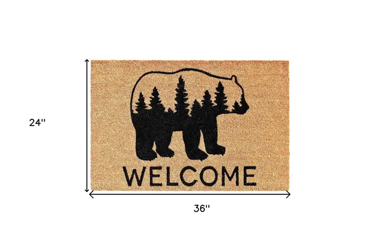 24" X 36" Natural and Black Coir Bear Welcome Outdoor Door Mat