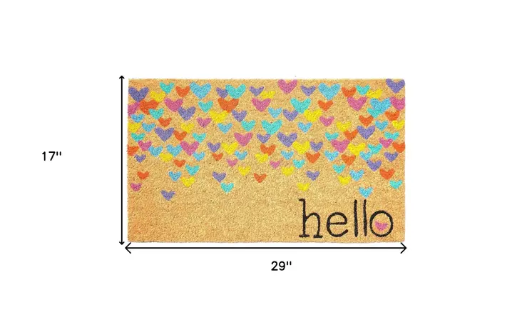 17" X 29" Natural Blue and Yellow Coir Heart Outdoor Valentine's Day Door Mat