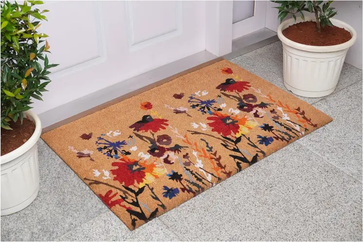 24" X 36" Natural Red and Yellow Coir Floral Outdoor Door Mat