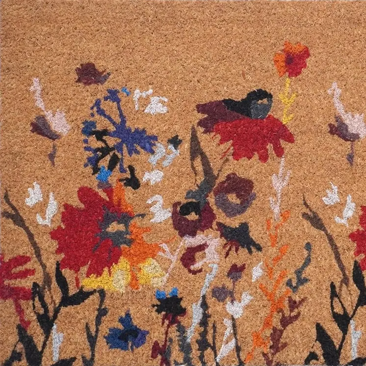 24" X 36" Natural Red and Yellow Coir Floral Outdoor Door Mat