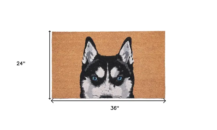 24" X 36" Natural Black and White Coir Siberian Husky Outdoor Door Mat