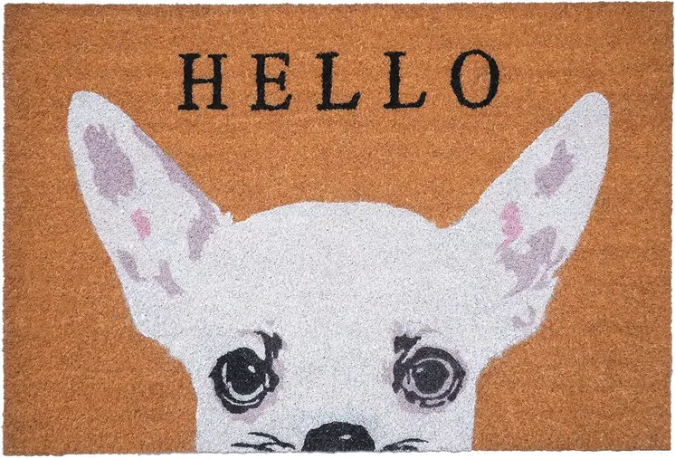 24" X 36" Natural Black and White Coir Chihuahua Hello Outdoor Door Mat