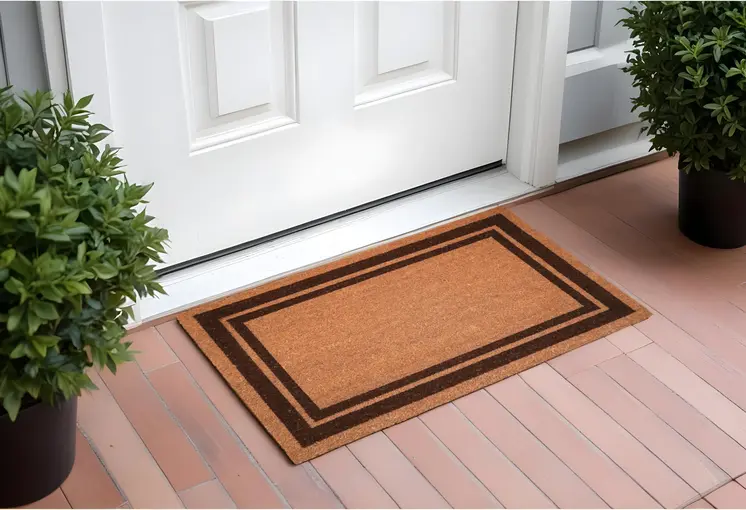 24" X 36" Natural and Black Coir Geometric Outdoor Door Mat
